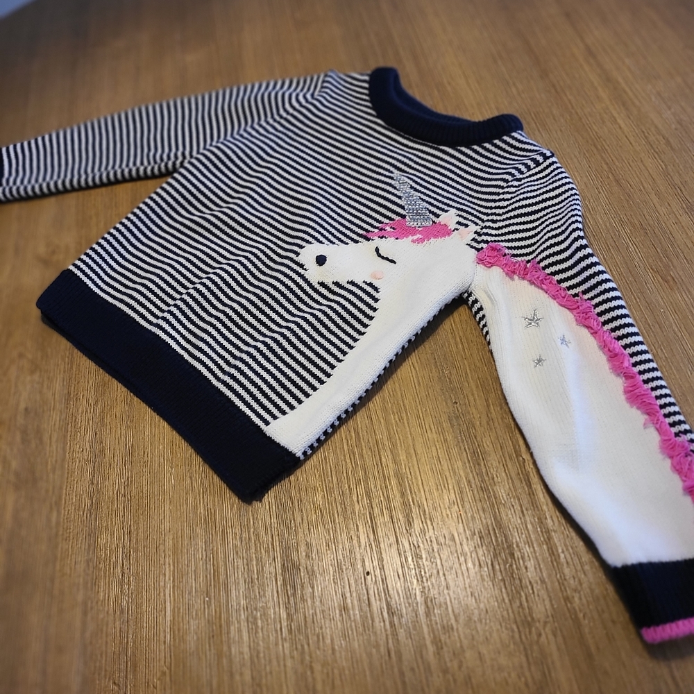 Joules blue unicorn sweater for toddler girls